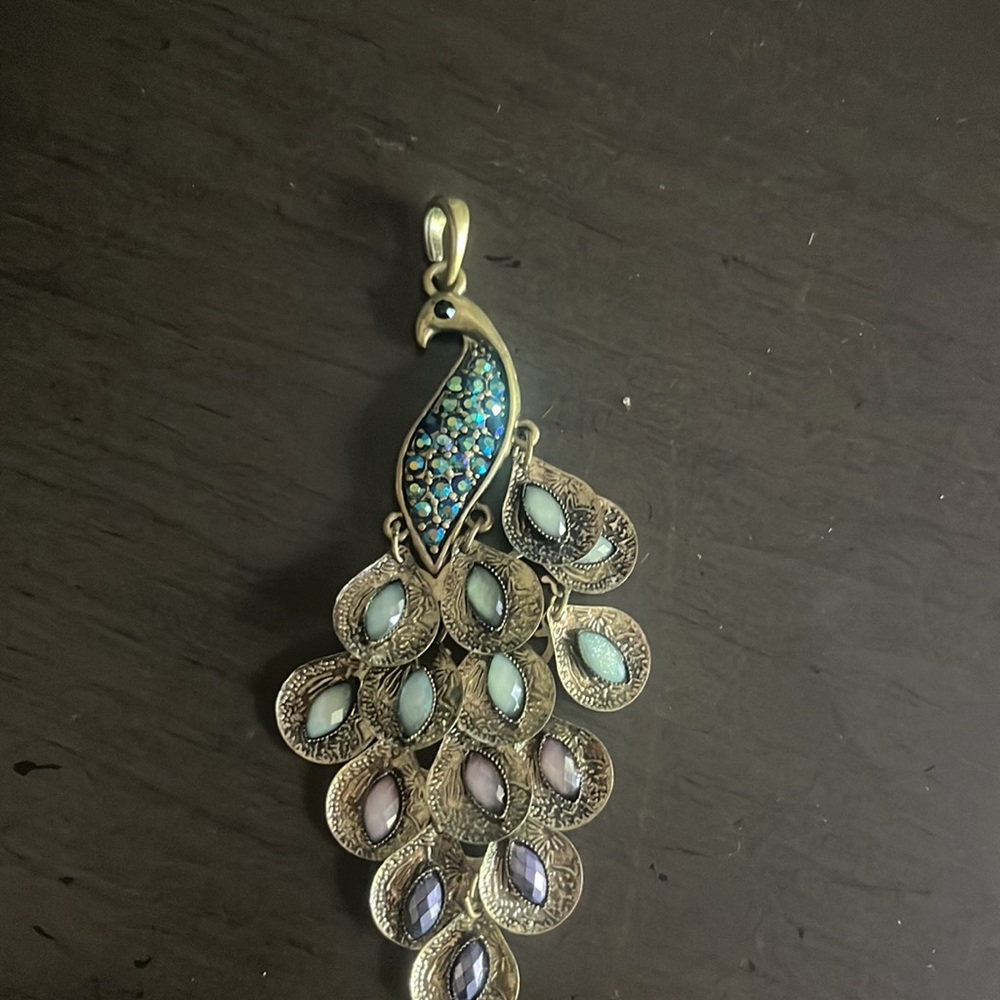 Vintage peacock charm for necklace statement piece. Stunning beauty.